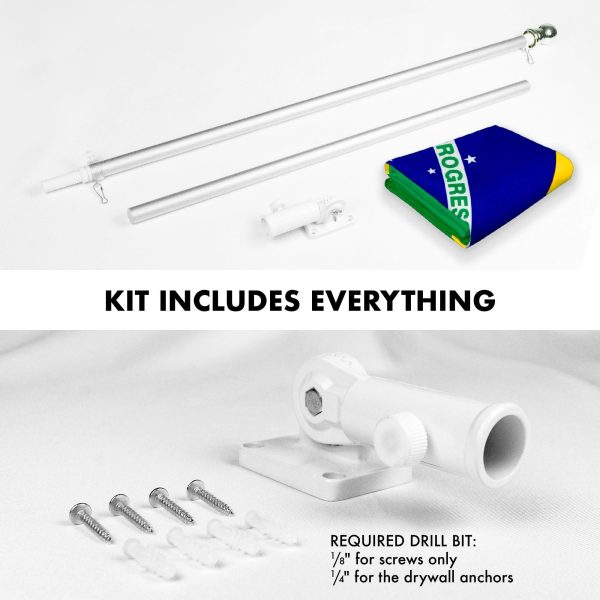 G128 Combo Pack: 6 Feet Tangle Free Spinning Flagpole (Silver) Brazil Brazilian Flag 3x5 ft Printed 150D Brass Grommets (Flag Included) Aluminum Flag Pole - Image 2