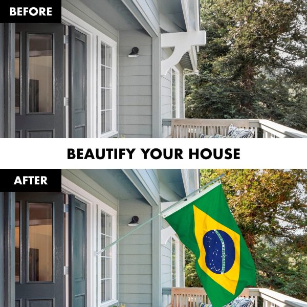 G128 Combo Pack: 6 Feet Tangle Free Spinning Flagpole (Silver) Brazil Brazilian Flag 3x5 ft Printed 150D Brass Grommets (Flag Included) Aluminum Flag Pole - Image 3
