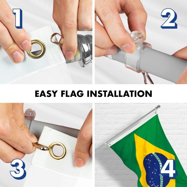 G128 Combo Pack: 6 Feet Tangle Free Spinning Flagpole (Silver) Brazil Brazilian Flag 3x5 ft Printed 150D Brass Grommets (Flag Included) Aluminum Flag Pole - Image 7