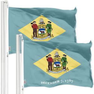 G128 2 Pack: Delaware DE State Flag | 3x5 Ft | Printed 150D Polyester - Indoor/Outdoor, Vibrant Colors, Brass Grommets, Quality Polyester, Much Thicker More Durable Than 100D 75D Polyester