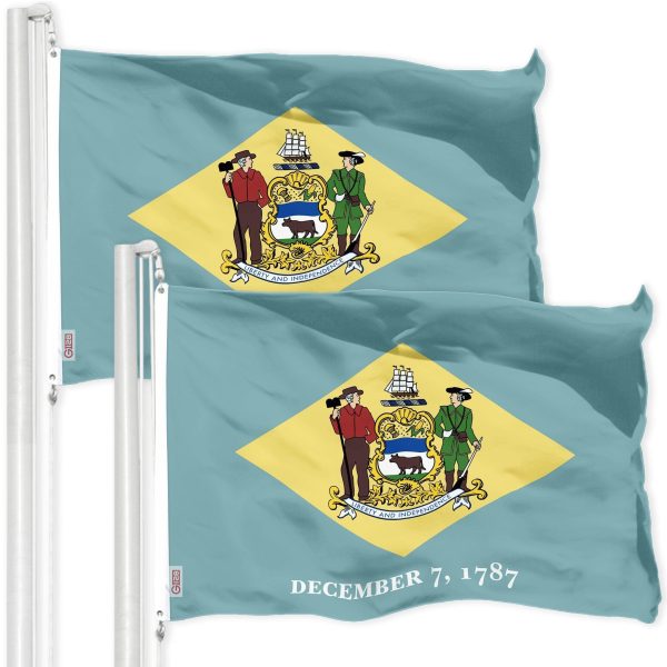G128 2 Pack: Delaware DE State Flag | 3x5 Ft | Printed 150D Polyester - Indoor/Outdoor, Vibrant Colors, Brass Grommets, Quality Polyester, Much Thicker More Durable Than 100D 75D Polyester