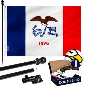 G128 - 6 Feet Tangle Free Spinning Flagpole (Black) Iowa Double Sided Brass Grommets Embroidered 3x5 ft (Flag Included) Aluminum Flag Pole
