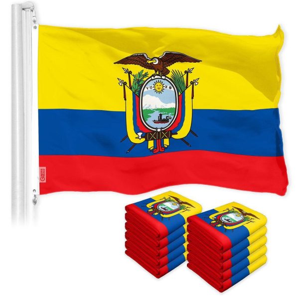 G128 10 Pack: Ecuador Ecuadorian Flag | 3x5 Ft | LiteWeave Pro Series Printed 150D Polyester | Country Flag, Indoor/Outdoor, Vibrant Colors, Brass Grommets, Thicker and More Durable Than 100D 75D Poly