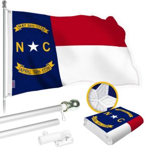 G128 Combo Pack: 5 Ft Tangle Free Spinning Flagpole (Silver) & North Carolina Flag 2x3 Ft Embroidered 220GSM Spun Polyester, Brass Grommets (Flag Included) Aluminum Flag Pole