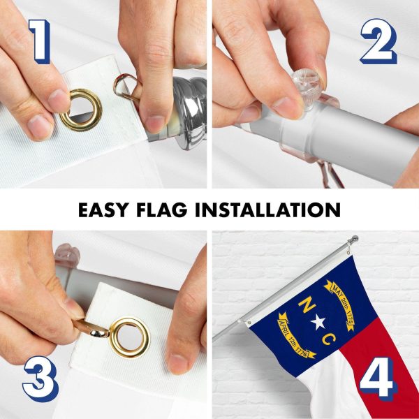 G128 Combo Pack: 5 Ft Tangle Free Spinning Flagpole (Silver) & North Carolina Flag 2x3 Ft Embroidered 220GSM Spun Polyester, Brass Grommets (Flag Included) Aluminum Flag Pole - Image 7