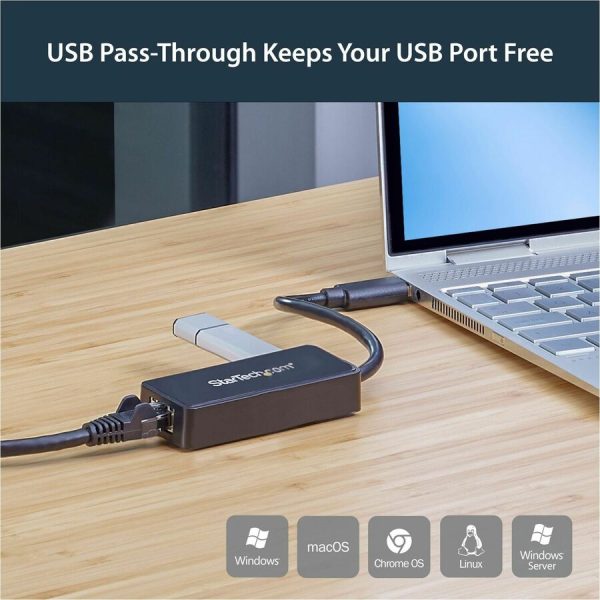 StarTech.com USB 3.0 to Gigabit Ethernet Adapter NIC w/ USB Port - Black - Image 3