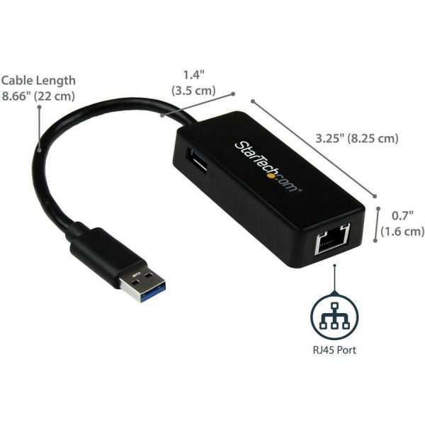 StarTech.com USB 3.0 to Gigabit Ethernet Adapter NIC w/ USB Port - Black - Image 4