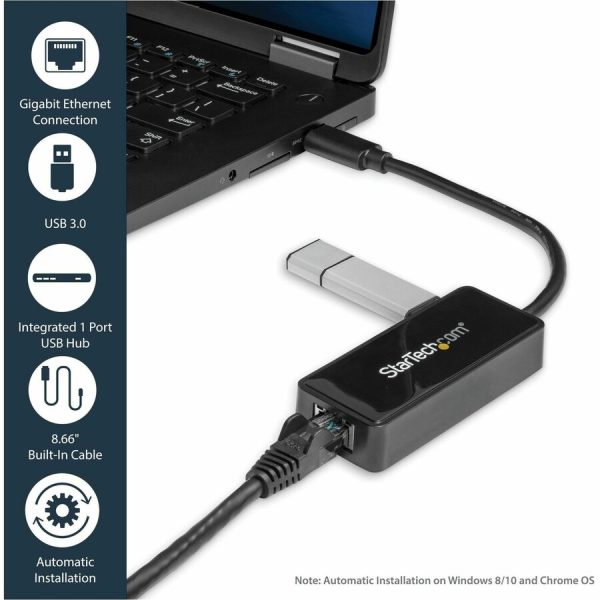 StarTech.com USB 3.0 to Gigabit Ethernet Adapter NIC w/ USB Port - Black - Image 6