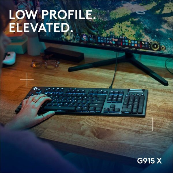 Logitech G915 X Low-Profile Wired Mechanical Gaming Keyboard, Double-Shot PBT Keycaps, Fully Programmable Keys, RGB Lighting, Aluminum Finish, GL Red Linear Switches - PC/Mac - Image 2