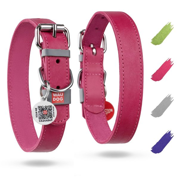 WAUDOG Long Lasting Leather Dog Collar for Large Dogs Medium & Small Dogs   Adjustable Classic Puppy Collars for Large Breed Dogs   Boy & Girl Dog Collars with Durable Buckle D Ring & QR Dog Tag