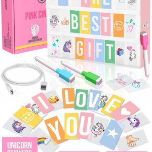 Pink Cinema Light Box with 312 Letters Emojis & 3 Markers   Led Light Box for Home & Pink Room Decor   Premium Light Up Letter Board   Best Gift Idea for Women & Girls on Christmas or Birthdays