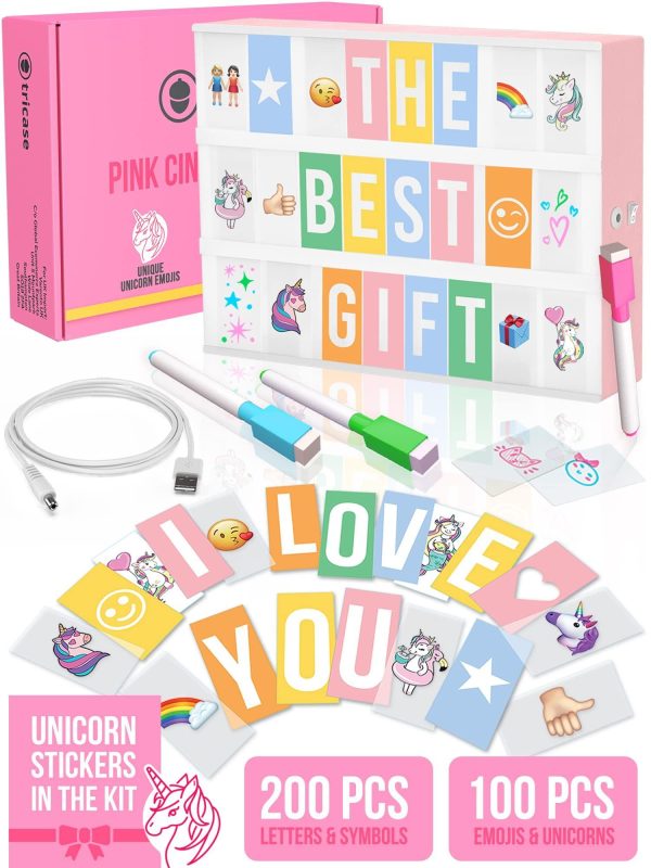 Pink Cinema Light Box with 312 Letters Emojis & 3 Markers   Led Light Box for Home & Pink Room Decor   Premium Light Up Letter Board   Best Gift Idea for Women & Girls on Christmas or Birthdays