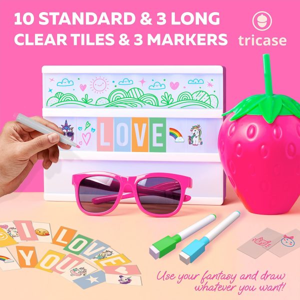 Pink Cinema Light Box with 312 Letters Emojis & 3 Markers   Led Light Box for Home & Pink Room Decor   Premium Light Up Letter Board   Best Gift Idea for Women & Girls on Christmas or Birthdays - Image 2
