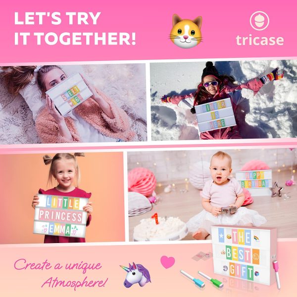 Pink Cinema Light Box with 312 Letters Emojis & 3 Markers   Led Light Box for Home & Pink Room Decor   Premium Light Up Letter Board   Best Gift Idea for Women & Girls on Christmas or Birthdays - Image 7