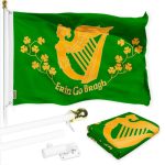 G128 Combo Pack: 6 Ft Tangle Free Spinning Flagpole (White) & Erin Go Bragh Flag 3x5 Ft Printed 150D Polyester, Brass Grommets (Flag Included) Aluminum Flag Pole