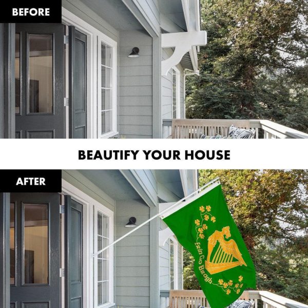 G128 Combo Pack: 6 Ft Tangle Free Spinning Flagpole (White) & Erin Go Bragh Flag 3x5 Ft Printed 150D Polyester, Brass Grommets (Flag Included) Aluminum Flag Pole - Image 3