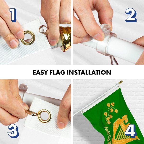 G128 Combo Pack: 6 Ft Tangle Free Spinning Flagpole (White) & Erin Go Bragh Flag 3x5 Ft Printed 150D Polyester, Brass Grommets (Flag Included) Aluminum Flag Pole - Image 7