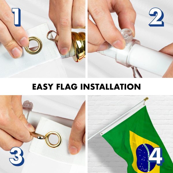 G128 - 6 Feet Tangle Free Spinning Flagpole (White) Brazil Brass Grommets Printed 3x5 ft (Flag Included) Aluminum Flag Pole - Image 7