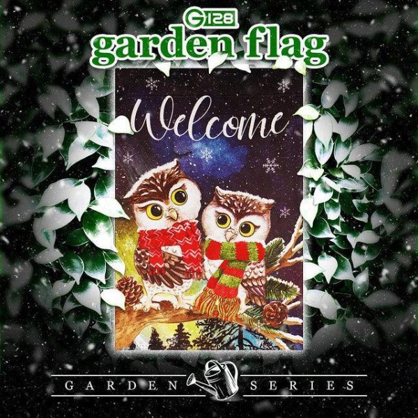 G128 Garden Flag Welcome Cozy Owls with Scarves | 12x18 Inch | Printed Blockout Polyester - Christmas Decoration - Image 2