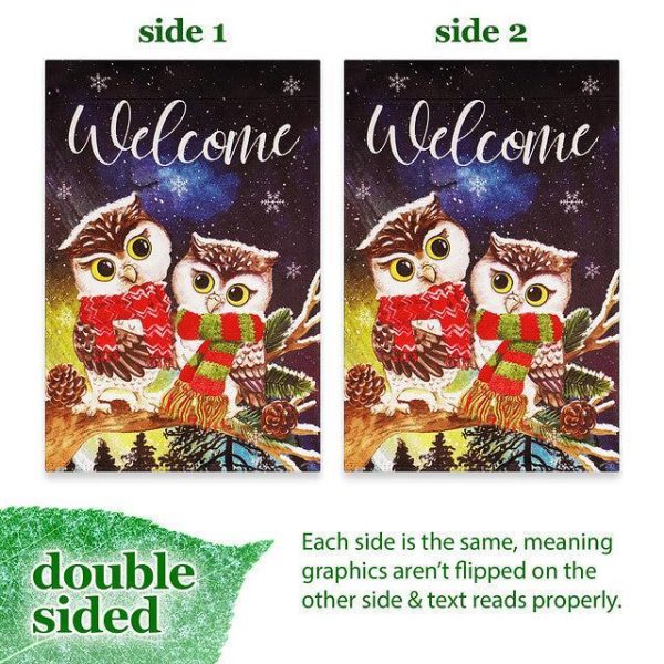 G128 Garden Flag Welcome Cozy Owls with Scarves | 12x18 Inch | Printed Blockout Polyester - Christmas Decoration - Image 3