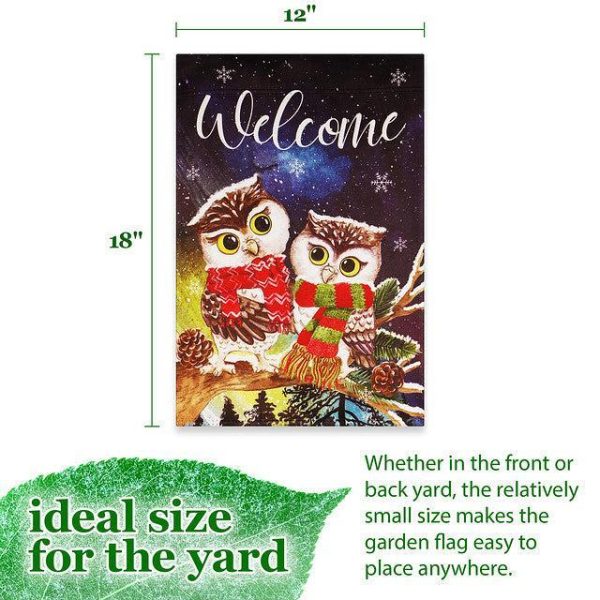 G128 Garden Flag Welcome Cozy Owls with Scarves | 12x18 Inch | Printed Blockout Polyester - Christmas Decoration - Image 4
