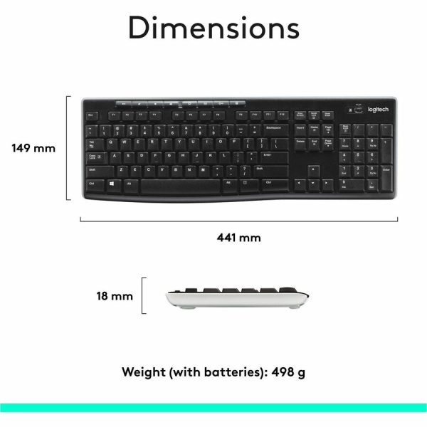 Logitech K270 Wireless Keyboard for Windows, 2.4 GHz Wireless, Full-Size, Number Pad, Black - Image 7
