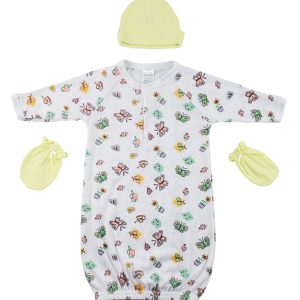 Gown, Cap And Mittens - 3 Pc Set Cs_0051