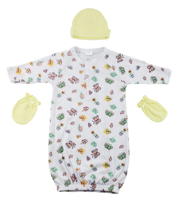 Gown, Cap And Mittens - 3 Pc Set Cs_0051