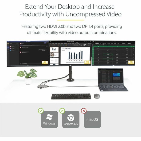 StarTech.com USB-C Triple-Monitor Multiport Adapter, HDMI & DisplayPort, 3x 10Gbps USB Hub, PD Pass-Through, GbE, Travel Docking Station - Image 2