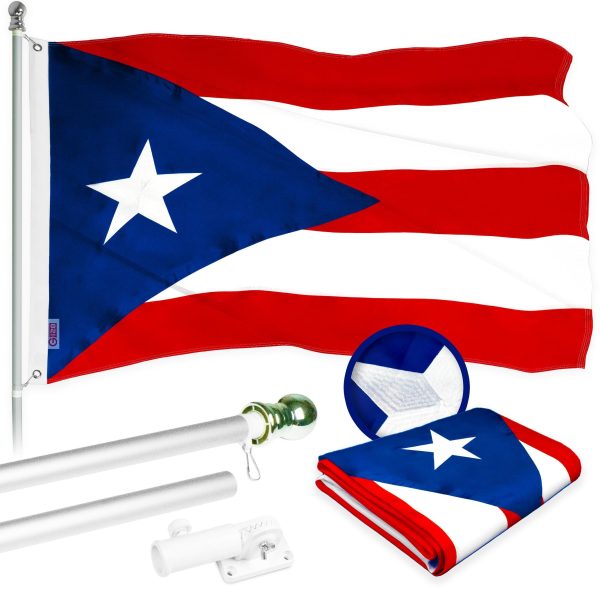 G128 Combo Pack: 5 Ft Tangle Free Aluminum Spinning Flagpole (Silver) & Puerto Rico Puerto Rican Flag 2x3 Ft, ToughWeave Series Embroidered 300D Polyester | Pole with Flag Included
