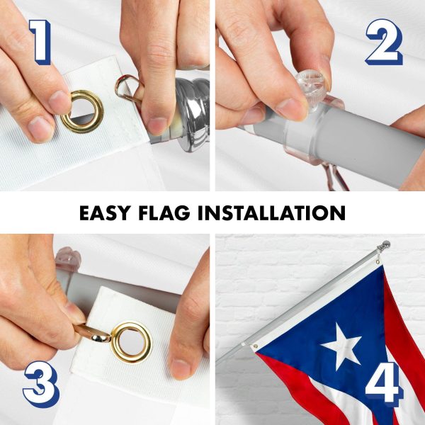 G128 Combo Pack: 5 Ft Tangle Free Aluminum Spinning Flagpole (Silver) & Puerto Rico Puerto Rican Flag 2x3 Ft, ToughWeave Series Embroidered 300D Polyester | Pole with Flag Included - Image 7