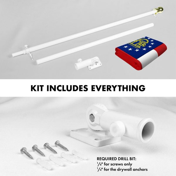 G128 Combo Pack: 5 Ft Tangle Free Spinning Flagpole (White) & Georgia Flag 2x3 Ft Embroidered 220GSM Spun Polyester, Brass Grommets (Flag Included) Aluminum Flag Pole - Image 2