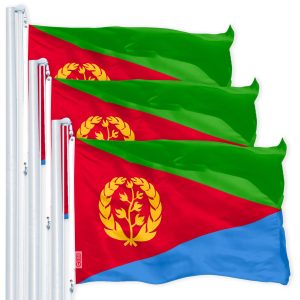 G128 3 Pack: Eritrea (Eritrean) Flag | 3x5 feet | Printed 150D Indoor/Outdoor, Vibrant Colors, Brass Grommets, Quality Polyester, Much Thicker More Durable Than 100D 75D Polyester