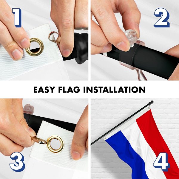 G128 Combo Pack: 6 Feet Tangle Free Spinning Flagpole (Black) Netherlands Dutch Flag 3x5 ft Printed 150D Brass Grommets (Flag Included) Aluminum Flag Pole - Image 7