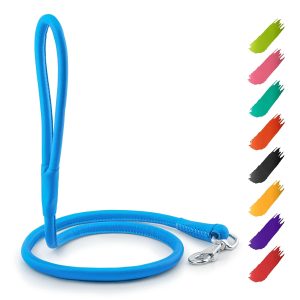 Rolled Leather Dog Leash 4Ft * 0.5 in for Small Medium and Large Dogs   Heavy Duty Leather Puppy Leash for Outdoor Walking Running Training   Strong Dog Leashes for Large Breed Dogs (Blue)