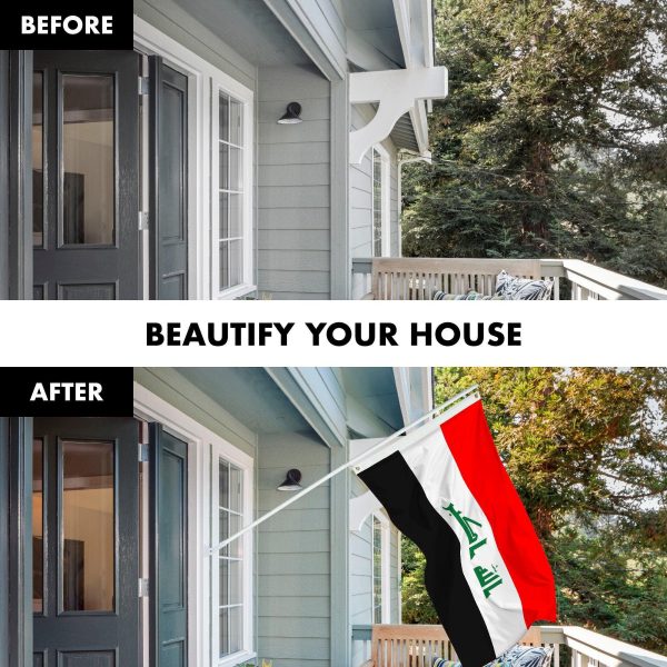 Flag Pole 6FT White Tangle Free & Iraq Iraqi Flag 3x5 Ft Combo Printed 150D Polyester By G128 - Image 3