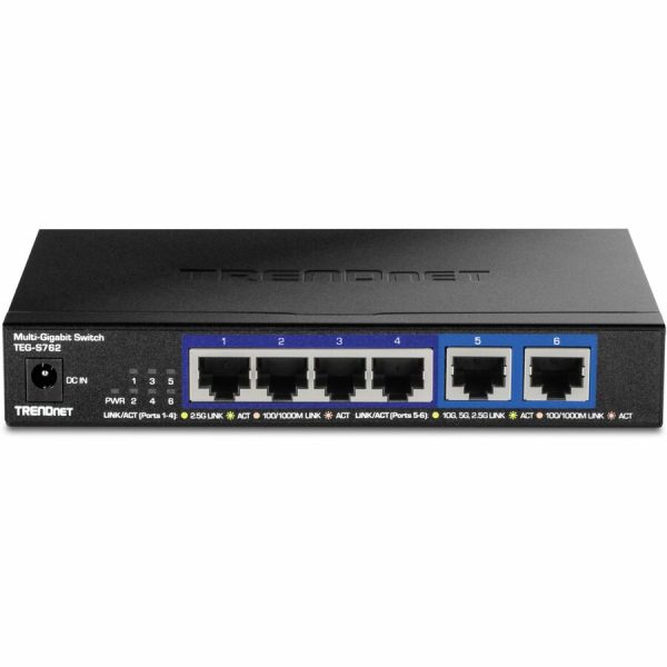 TRENDnet 6-Port 10G Switch, 4 x 2.5G RJ-45 Base-T Ports, 2 x 10G RJ-45 Ports, 60Gbps Switching Capacity, Wall Mountable, 10 Gigabit Network Connections, Lifetime Protection, Black, TEG-S762 - Image 2
