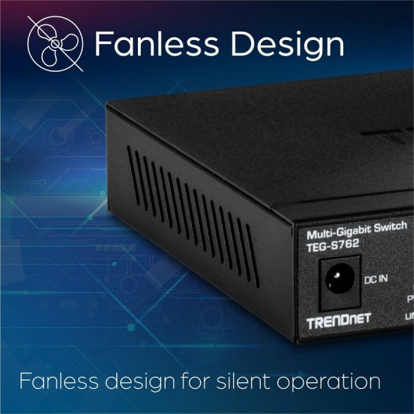 TRENDnet 6-Port 10G Switch, 4 x 2.5G RJ-45 Base-T Ports, 2 x 10G RJ-45 Ports, 60Gbps Switching Capacity, Wall Mountable, 10 Gigabit Network Connections, Lifetime Protection, Black, TEG-S762 - Image 7