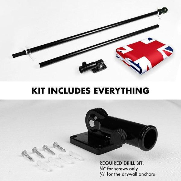 G128 Combo Pack: 6 Feet Tangle Free Spinning Flagpole (Black) UK United Kingdom Flag 3x5 ft Printed 150D Brass Grommets (Flag Included) Aluminum Flag Pole - Image 2