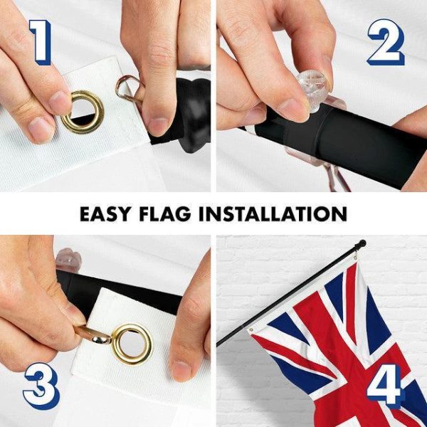 G128 Combo Pack: 6 Feet Tangle Free Spinning Flagpole (Black) UK United Kingdom Flag 3x5 ft Printed 150D Brass Grommets (Flag Included) Aluminum Flag Pole - Image 7