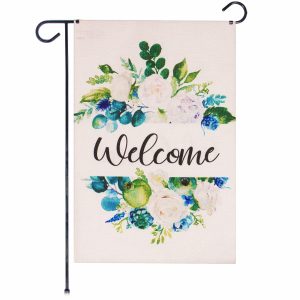 G128 Garden Flag Welcome Elegant Floral Arrangement 12"x18" Burlap Fabric