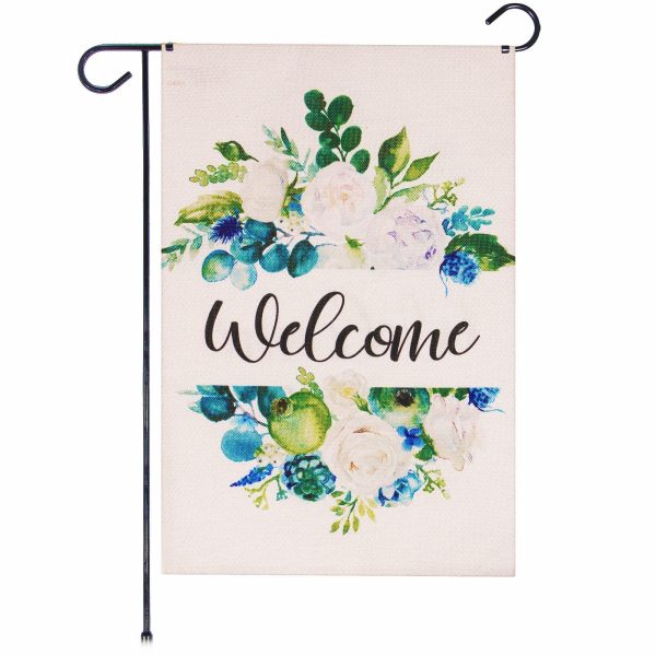 G128 Garden Flag Welcome Elegant Floral Arrangement 12"x18" Burlap Fabric