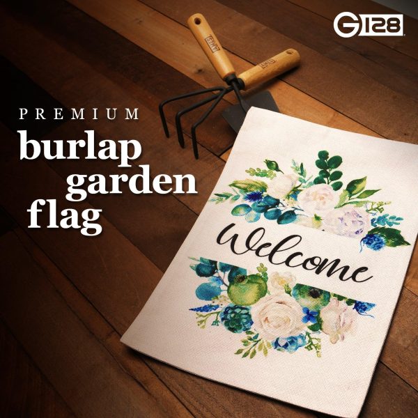 G128 Garden Flag Welcome Elegant Floral Arrangement 12"x18" Burlap Fabric - Image 2