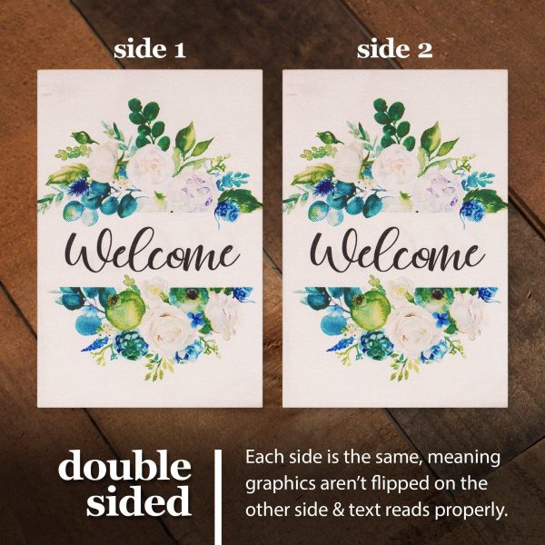 G128 Garden Flag Welcome Elegant Floral Arrangement 12"x18" Burlap Fabric - Image 3