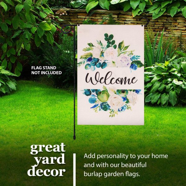G128 Garden Flag Welcome Elegant Floral Arrangement 12"x18" Burlap Fabric - Image 9