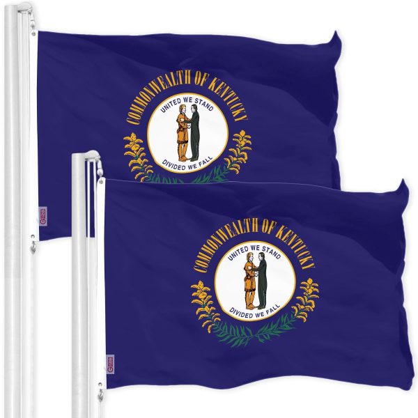 G128 2 Pack: Kentucky KY State Flag | 3x5 Ft | Printed 150D Polyester - Indoor/Outdoor, Vibrant Colors, Brass Grommets, Quality Polyester, Much Thicker More Durable Than 100D 75D Polyester