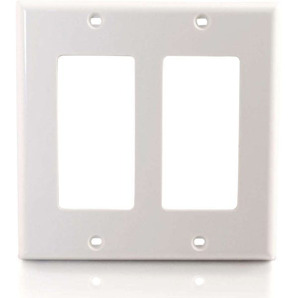 C2G Two Decorative Style Cutout Double Gang Wall Plate - White - Image 2
