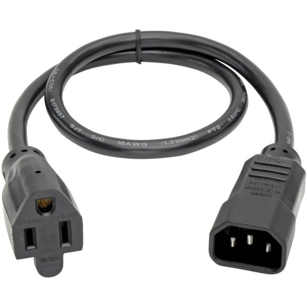 Eaton Tripp Lite Series NEMA 5-15R to C14 Computer AC Power Cable - 13A, 125V, 16 AWG, 2 ft. (0.61 m), Black - Image 2