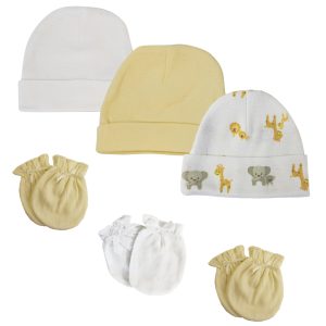 Baby Boy, Baby Girl, Unisex Infant Caps And Mittens (pack Of 6) Nc_0389