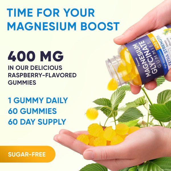 Magnesium Glycinate Gummies 400mg High Absorption Magnesium Supplement for Adults and Kids Sugar Free Gelatin Free Vegan Friendly Non GMO 60 Days Supply   Pineapple - Image 2